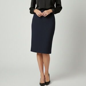 NWOT St. John Santana Knit Wool Blend Pencil Skirt Navy check Size 2